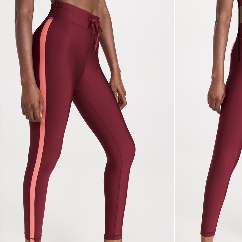 The Upside Burgundy Leggings with Pink Stripe & Matching Sports Bra